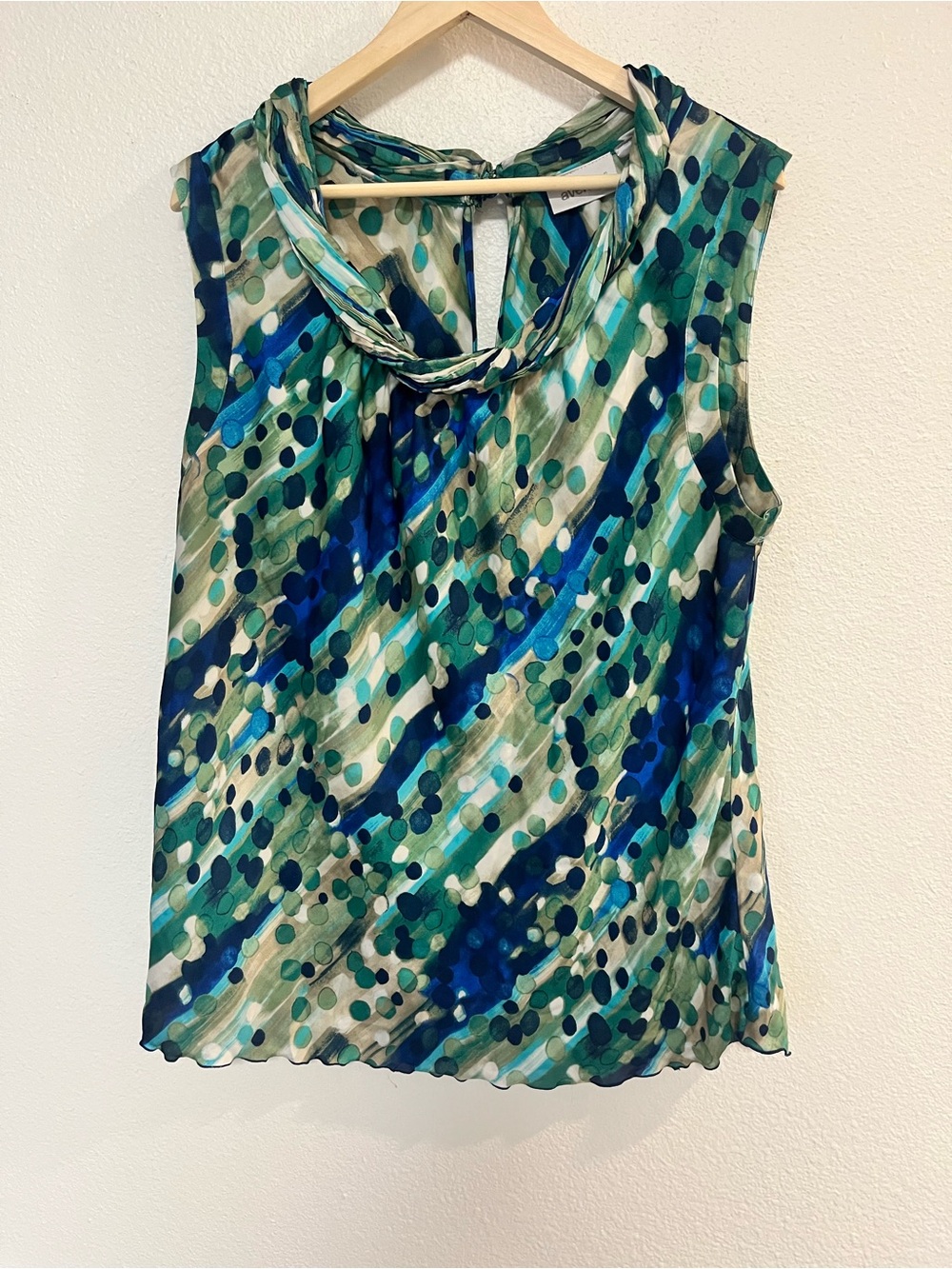 Avenue Sleeveless Draped Neck Camisole in Teal, Navy, and Cream